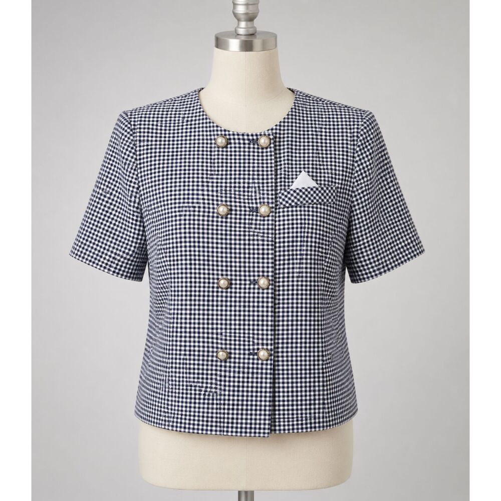 Vintage Good Times USA Linen Gingham Jacket Blazer Size 12 Pearl Buttons